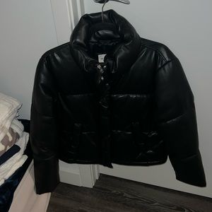 Abercrombie Vegan Black Leather Mini Puffer Jacket
